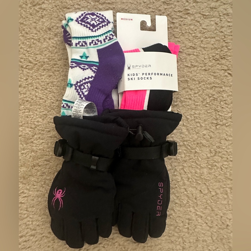 Spyder Kids' Ski Socks and Gloves - Purple, Pink, Black